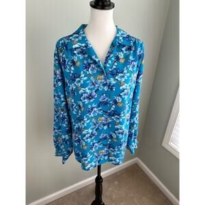 Vintage Koret Blue Button Up Blouse Women's Size 14